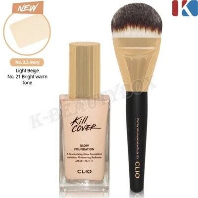 Base CLIO Kill Cover Glow SPF50+ PA++++ 38 g + Juego de cepillo REGALO #2,5 marfil Foto 1 de 4