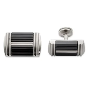Edward Mirell Black Ti & Stainless Steel Polished Cufflinks - Picture 1 of 3
