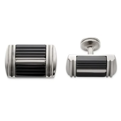Edward Mirell Black Ti & Stainless Steel Polished Cufflinks - Image 1 of 3