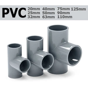 PVC Klebe Fittings T-Stück Verbinder Adapter Klebefittinge Muffe 20 - 125mm Grau - Picture 1 of 7