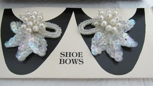 Shoe Bow Clips White Sequin Added Extras Vintage New - Picture 1 of 6