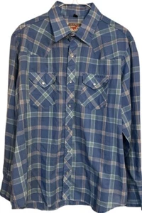 Vintage YOUNGBLOODS Authentic Western Pearl Snap Blue Plaid Shirt Men's Size XL - Picture 1 of 6