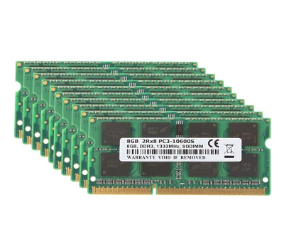 80G 10x 8GB DDR3 RAM 2RX8 1333MHz PC3-10600S 204pin SODIMM Laptop Memory PC10600 - Image 1 of 4