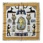 Hermes Schal Petit Carre Tutanchamun Seide beige gold blau multi 
