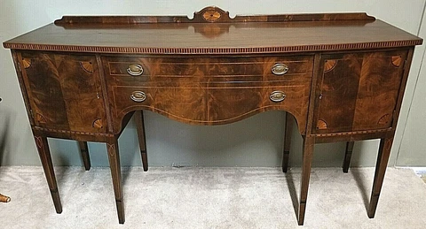 Antique 19th Cent SHERATON FEDERAL Style Mahogany Marquetry Buffet Sideboard 70" Cover