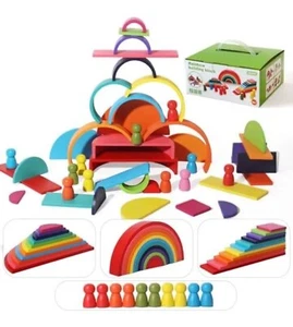 Wooden Building Blocks Set for Kids - Stacker Stacking Game Construction Toys - Picture 1 of 6