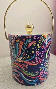  Lilly Pulitzer EISKORB Strand Beute blau rosa gold Metallgriff 3 Quart - Bild 1 von 5
