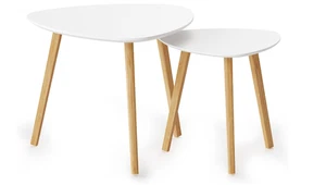 BAMEOS Bamboo Nesting Triangle End Table, Set of 2- White- New in box - Picture 1 of 6