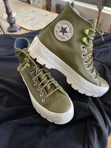 Womens Converse 8.5 Olive Green Leather Gore-Tex Lug Ankle Boot Shoes - Picture 1 of 10