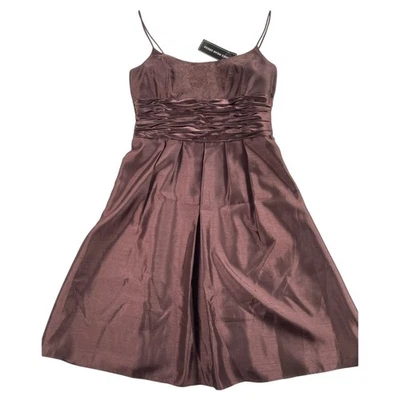 Jones Wear Dress 10 Brown Embroidery Pleats Empire Waist Taffeta Formal Prom - Image 1 of 4