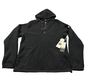 Vuori Mens Morrow Fleece Sherpa Hoodie Black Sweatshirt Henley Snap Sz L NWT - Picture 1 of 11