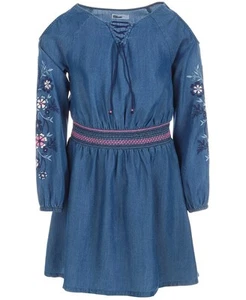 NWT Epic Threads Dress Juniors Embroidered Cold Shoulder Size Medium Blue Denim - Picture 1 of 8