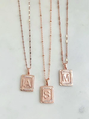 Rose Gold Initial Necklace Initial Tag Necklace Rose Gold Chain Necklace for Her - Image 1 of 4