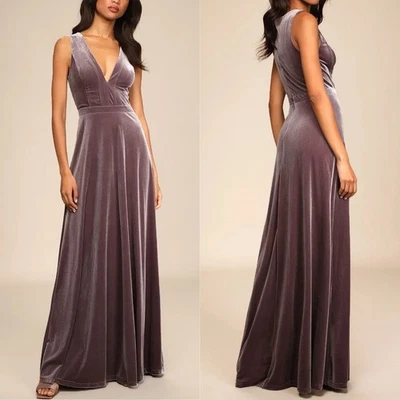 Hermoso Maxi Vestido Lulus Noche Polvoriento Púrpura Terciopelo Sin Mangas Talla Grande 1X Foto 1 de 4