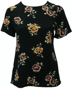 Camiseta Top Talla 16 Negra Manga Corta Rosa Coral Rosa Estampado Damas Ropa - Imagen 1 de 2