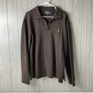 Herren L Polo Ralph Lauren BRAUN 1/4 Zip Pullover - Farbe Logo - WAFFELSTRICK - Bild 1 von 11