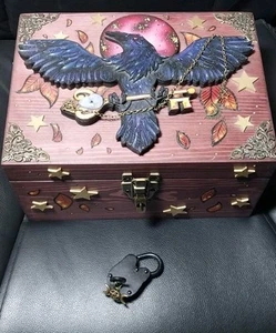 Wooden Storage Chest - Trunk - Decorative Wood Box - Hidden Key Feature - Raven - Picture 1 of 23
