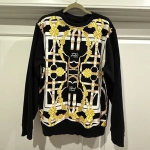 Sudadera de cuello redondo grande escala negra para hombre vintage años 2010 estampado gráfico bufanda - Imagen 1 de 11