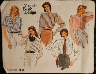 Vogue #1398 Basic Design Loose-fitting Shirt 5 Styles with Var.  14  UNCUT FF  - Image 1 of 4