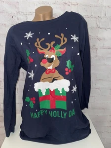 WBL Trading Sweatkleid Weihnachten Happy Holly Days Rentier marine Grösse L - Bild 1 von 7