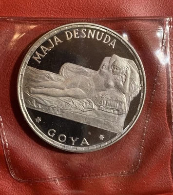 1970 EQUATORIAL GUINEA - 100 PESETAS - NUDE MAJA BY GOYA - PROOF SILVER - COA - Image 1 of 4