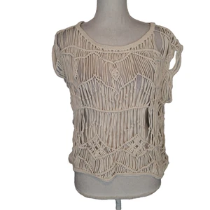 Blusa Top Camisa Denim & Supply Ralph Lauren Macramé Tejido Abierto Talla L Boho Crema - Imagen 1 de 11