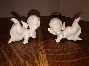2 Vintage Napco Ceramic White Angel Taper Candle Climbers Huggers Japan - Picture 1 of 8