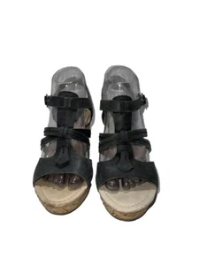 SPERRY Top-Sider Charcoal Gray Wedge Leather Sandals Cork Heels Size 8.5 New - Picture 1 of 17