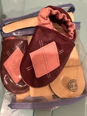 Zapatillas Robeez Niñas Granate Argyle Cuero Preppy Zapatos Niño Bebé 12-18 Konth Foto 1 de 2