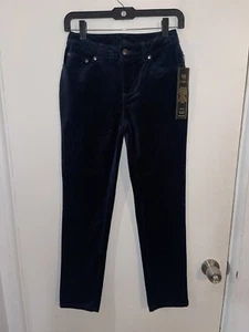 NEW Women’s DG2 By Diane Gilman Straight Velvet Flocked Pants Black Size 2P - Picture 1 of 3