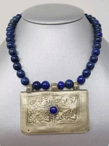 Lapis Lazuli Beads Pendant Tribal Mid-Eastern Afghani - Picture 1 of 9