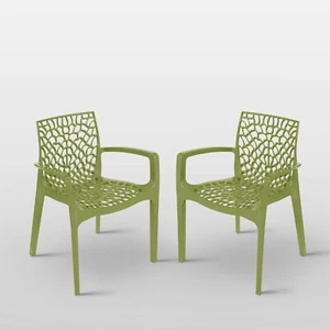 Gruvyer Modern Indoor Outdoor Dining Armchairs, from Italy, Stackable, 2 chairs  - Picture 1 of 21