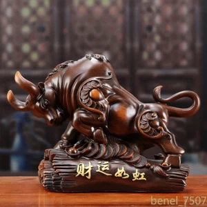 Resin Animal Bull Statue Art Sculpture Fortune Cattle Home Decorative Crafts - Picture 1 of 2