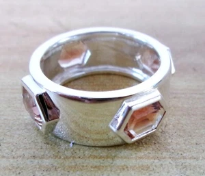 Top Quality Sterling Silver 4 Oregon Sunstone (2 Salmon 2 Champagne) Ring Size 7 - Picture 1 of 6