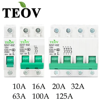 TEOV DC1000V MCB Solar Circuit Breaker Solar Leistungsschalter Schutzschalter 10-125A