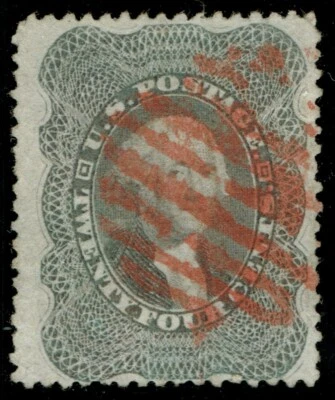 [st7219] USA 1860 Scott#37 used 24c gray with red grid cancel cv:$440 - Image 1 of 2