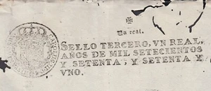 E908 COLONIAS ESPAÑOLAS ANTILLAS PUERTO RICO INGRESOS SELLADO PAPEL SIN USAR 1770-71 - Imagen 1 de 2