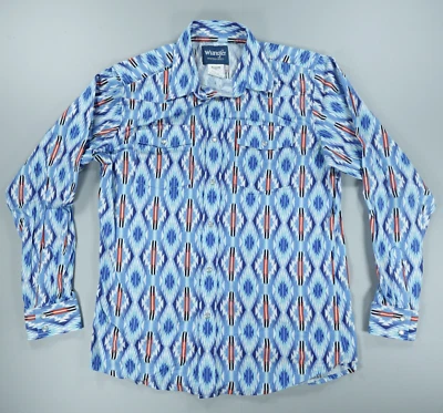 Camisa De Colección Wrangler Perla A Presión Para Hombres XXL Vaquero Occidental Azul Suroeste Encogido Foto 1 de 4