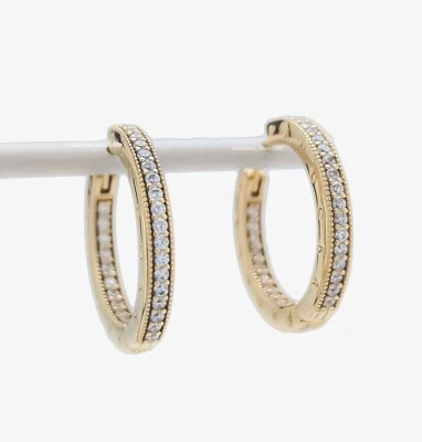 Nuevos pendientes tipo argolla y pavé 100 % auténticos PANDORA chapados en oro 14K 262738C01 Foto 1 de 4