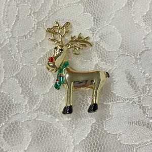 Broche Pin Vintage Firmado por AJC Reno Rudolph Vacaciones Navidad Tono Dorado - Imagen 1 de 5