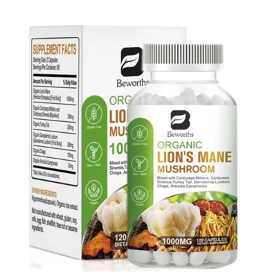 Organic Lions Mane Mushroom Capsules Nootropic Brain Memory Focus Immune Support - Image 1 of 4