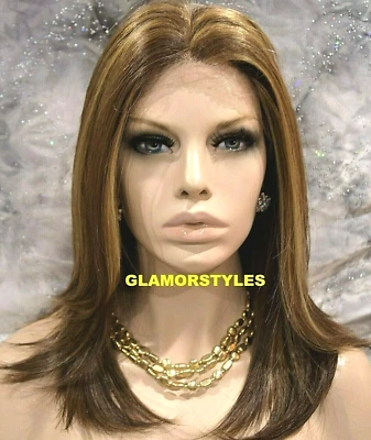 PELUCA COMPLETA DELANTERA DE ENCAJE LARGA RECTA CAPAS MARRÓN DORADO MEZCLA CALOR OK NUEVA CON ETIQUETAS Foto 1 de 4