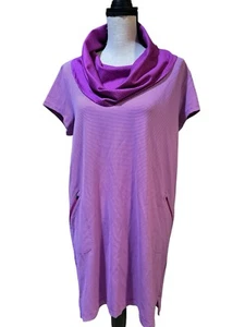 TITLE NINE LAYLIS Sz XL Fuchsia Dot Striped Cowl Neck Zip Pocket Tunic Dress EUC - Picture 1 of 6