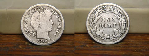 1893 P BARBER LIBERTY HEAD SILVER DIME 1893P US COIN Cover