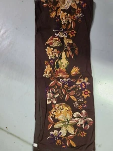 World Market "Brown w/Orange/Purple Flowers & Fruit" 90 X 16 Table Runner  - Picture 1 of 4
