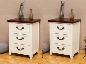 Strong Solid Wood Strong Set of 2 Elegant Nightstand Drawer End Table Bedside - Picture 1 of 17