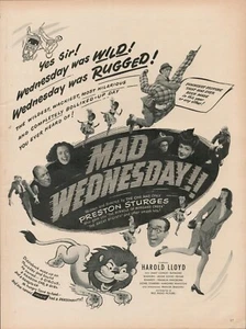Anuncio impreso vintage de la película Mad Wednesday 1950 años 50 Preston Sturges imagen del director - Imagen 1 de 9