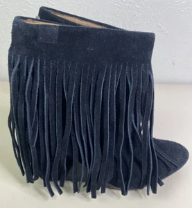 koolaburra by ugg Damen 8,5 schwarze Keilabsatz Leder Fransenstiefel ca. 4 Zoll Absatz GUC - Bild 1 von 8