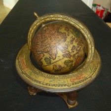 Vintage Old World Globe, Made in Italy, Wooden Table Top Zodiac Astrology