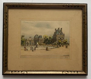 Art Deco Pencil Signed Frank Will Print? Louvre Museum Paris France Street Scene - Picture 1 of 16